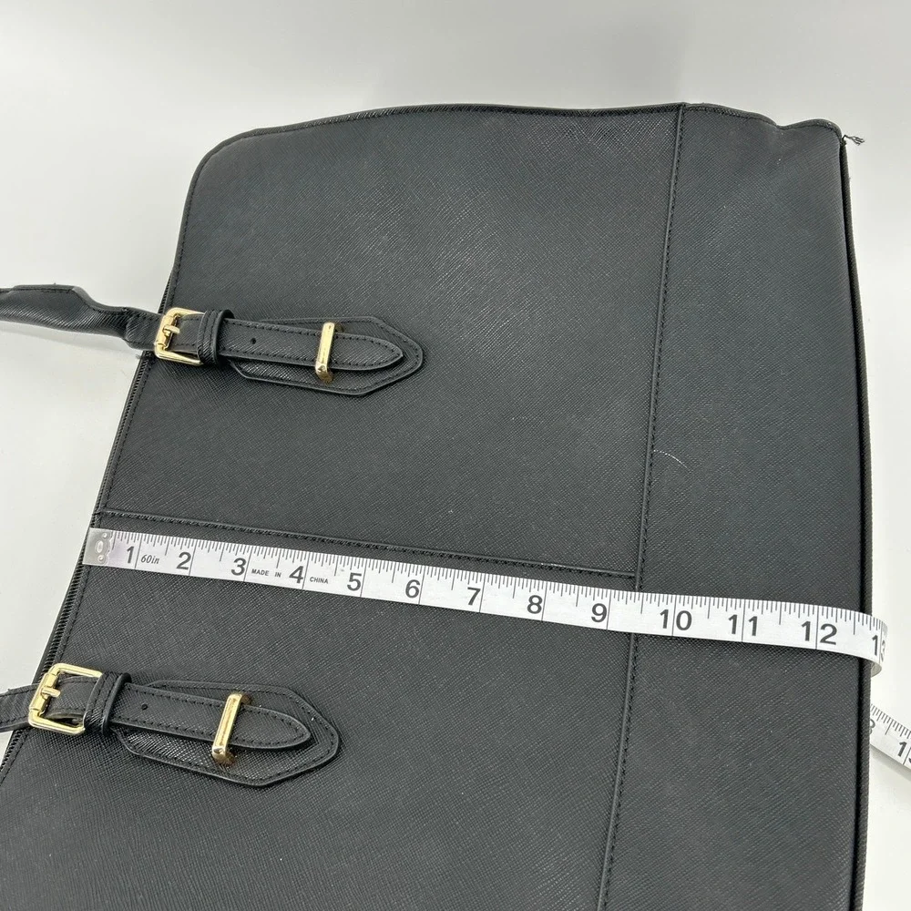 Black Saffiano Faux Leather Laptop Strap Tote Commuter Bag Work Briefcase Travel